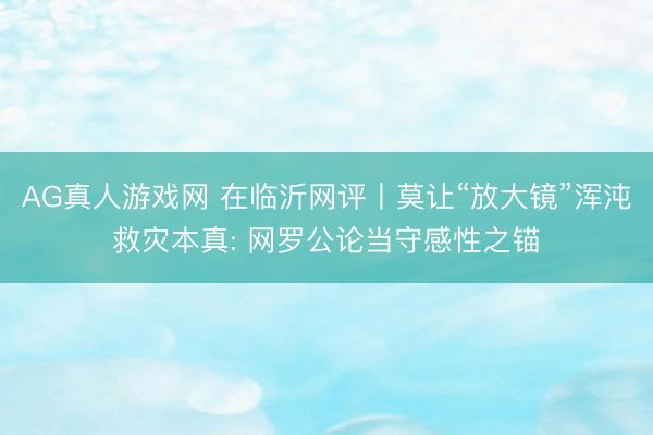 AG真人游戏网 在临沂网评丨莫让“放大镜”浑沌救灾本真: 网罗公论当守感性之锚